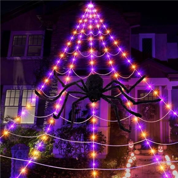 Halloween Spider Web Lights Outdoor Decoration, LED Giant Spider Web Light - Picture 6 of 8